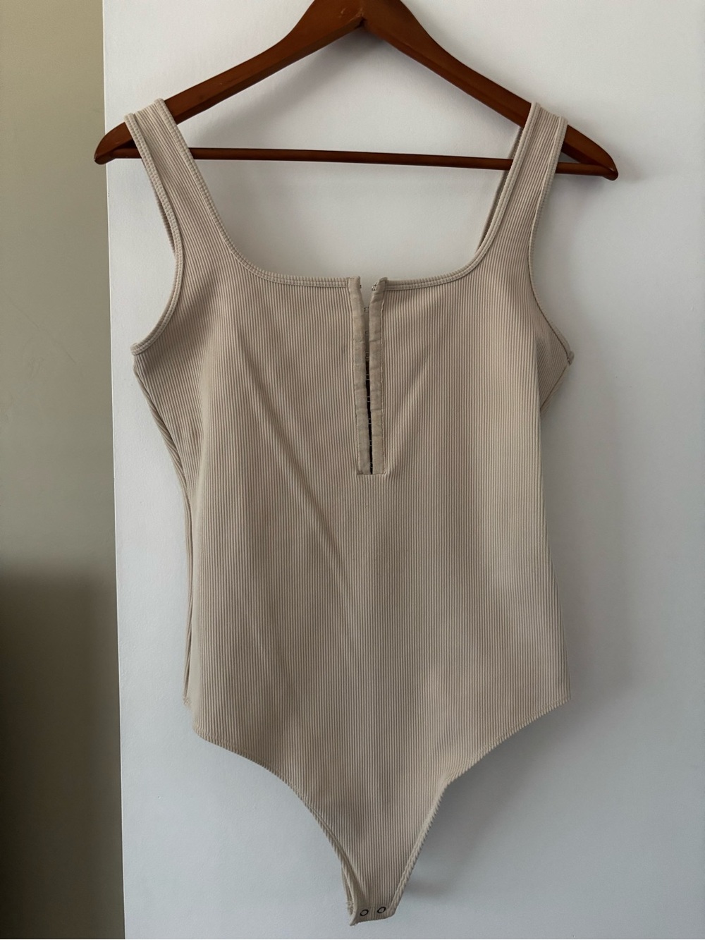 Abercrombie Tan Ribbed Snap-Front Bodysuit
